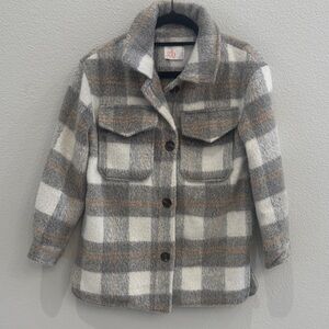 GB Girls Gray and Brown Plaid Pea Coat